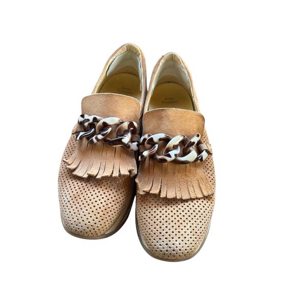 Soft Waves Tan Suede Platform Loafer with Tortoise Shell Details Sz 39 - Picture 1 of 4